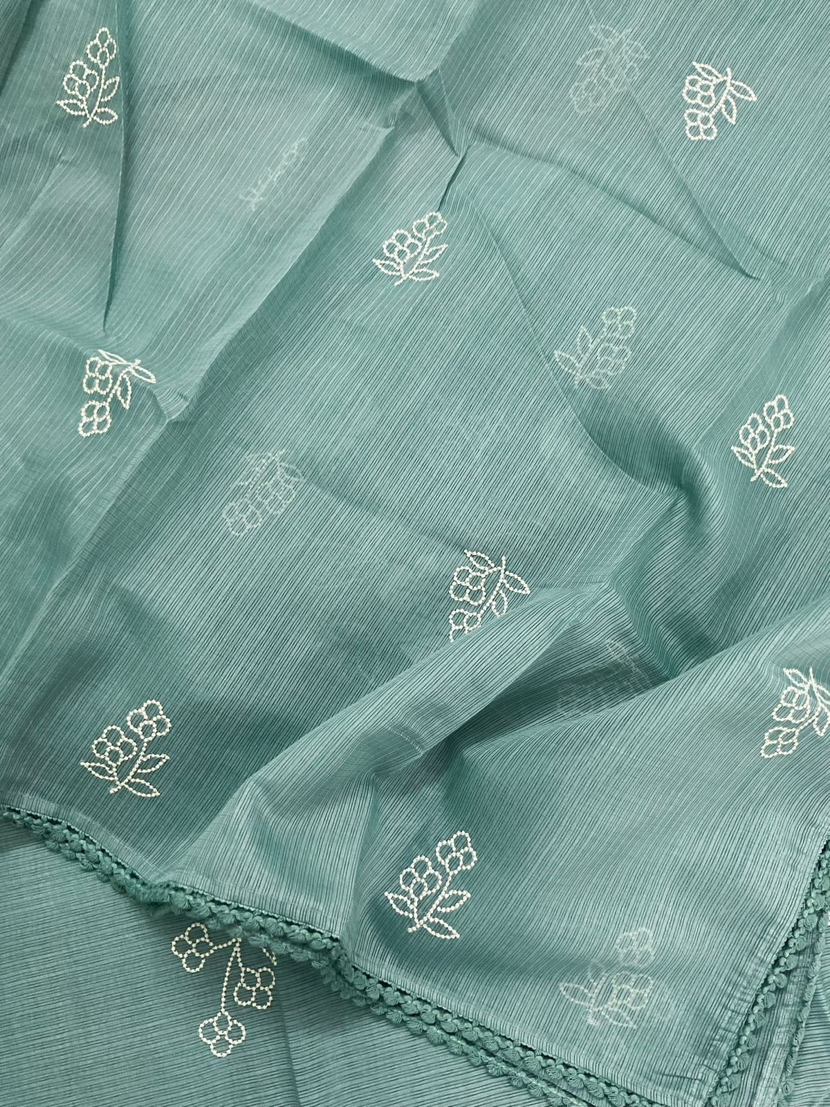 Soft Kota Silk Embroidered Suit - Green