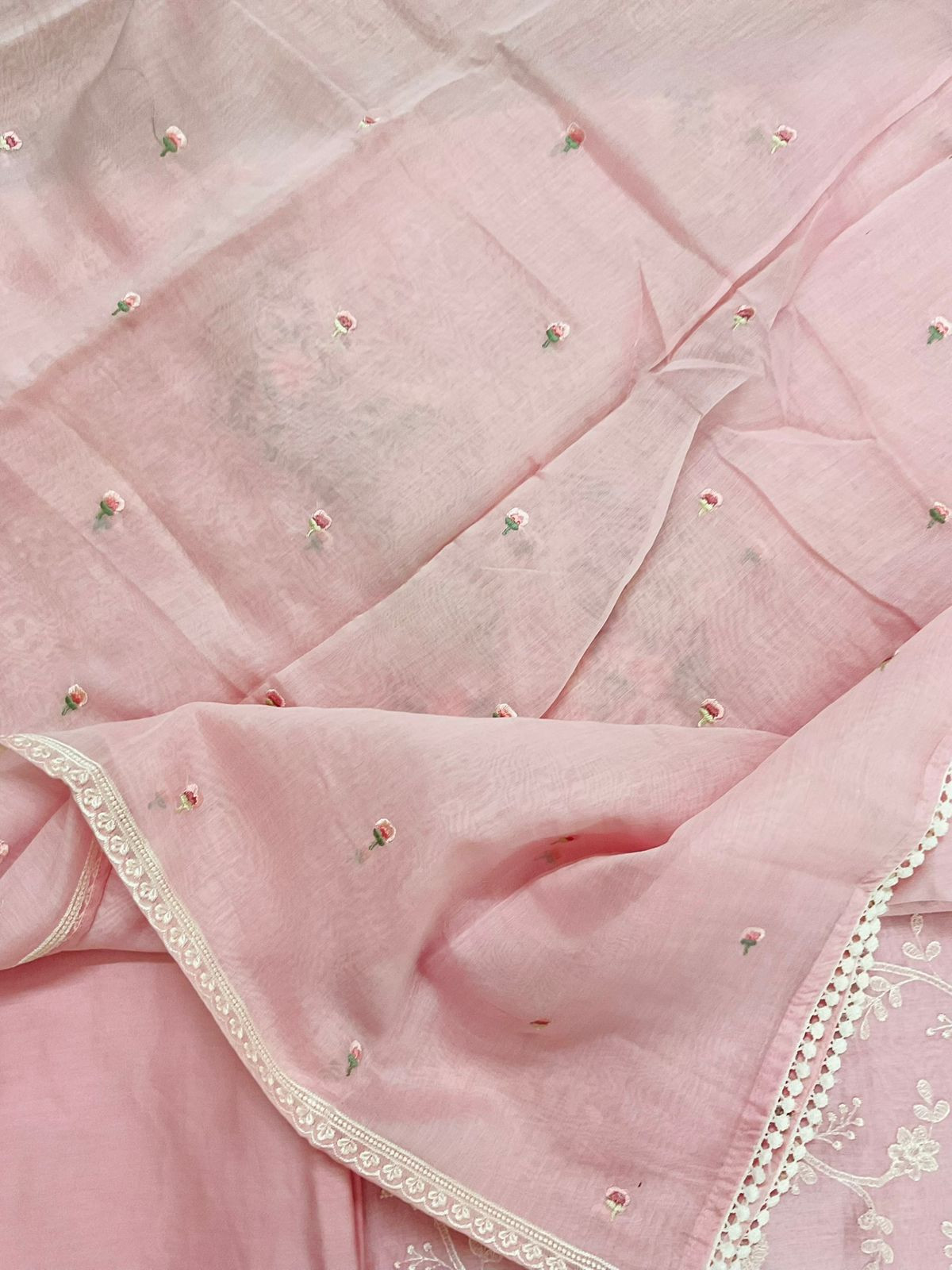 Pure Mul Chanderi Embroidered Suit - Pink