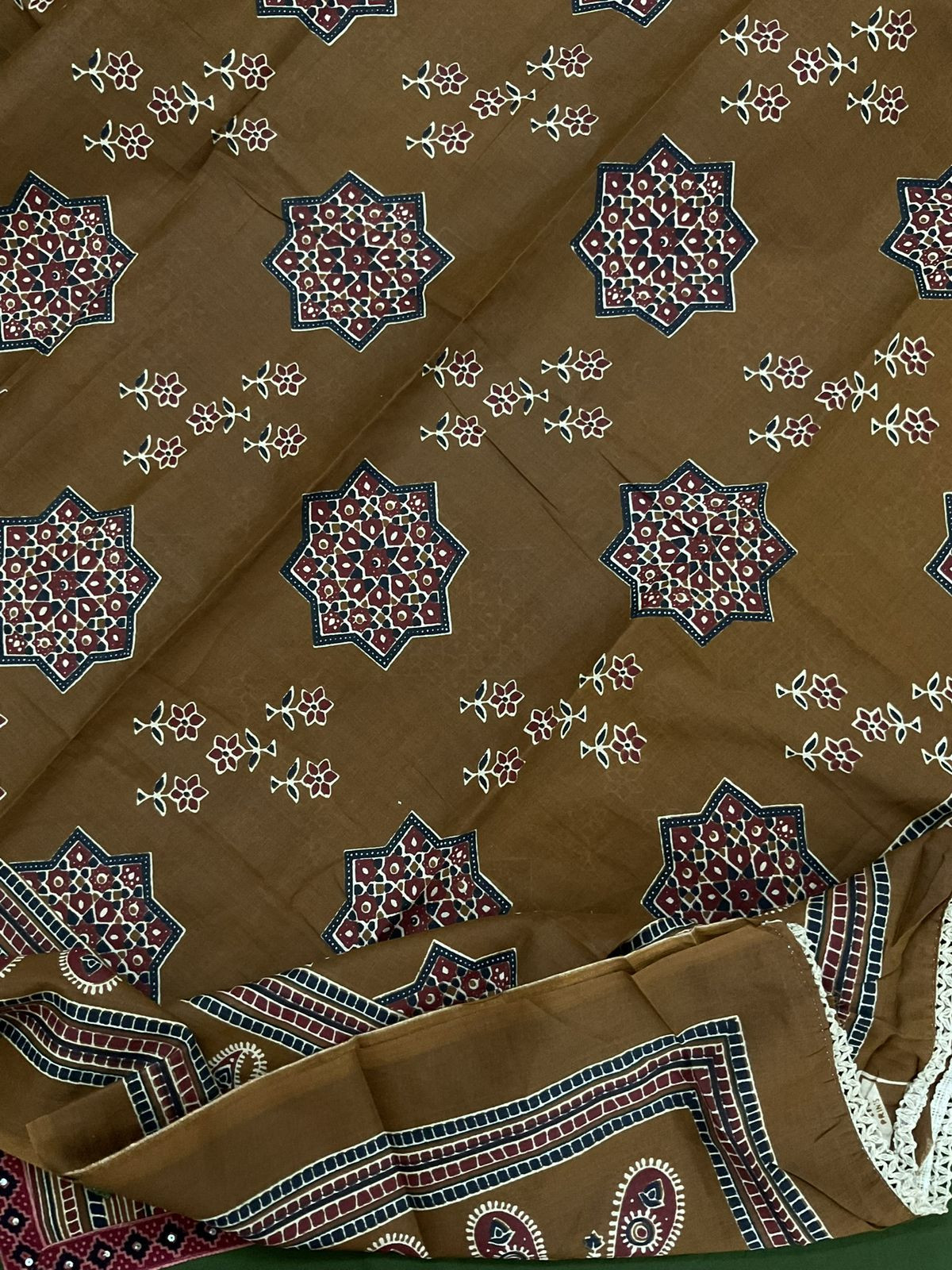 Pure Cotton Printed Embroidered Suit - Green