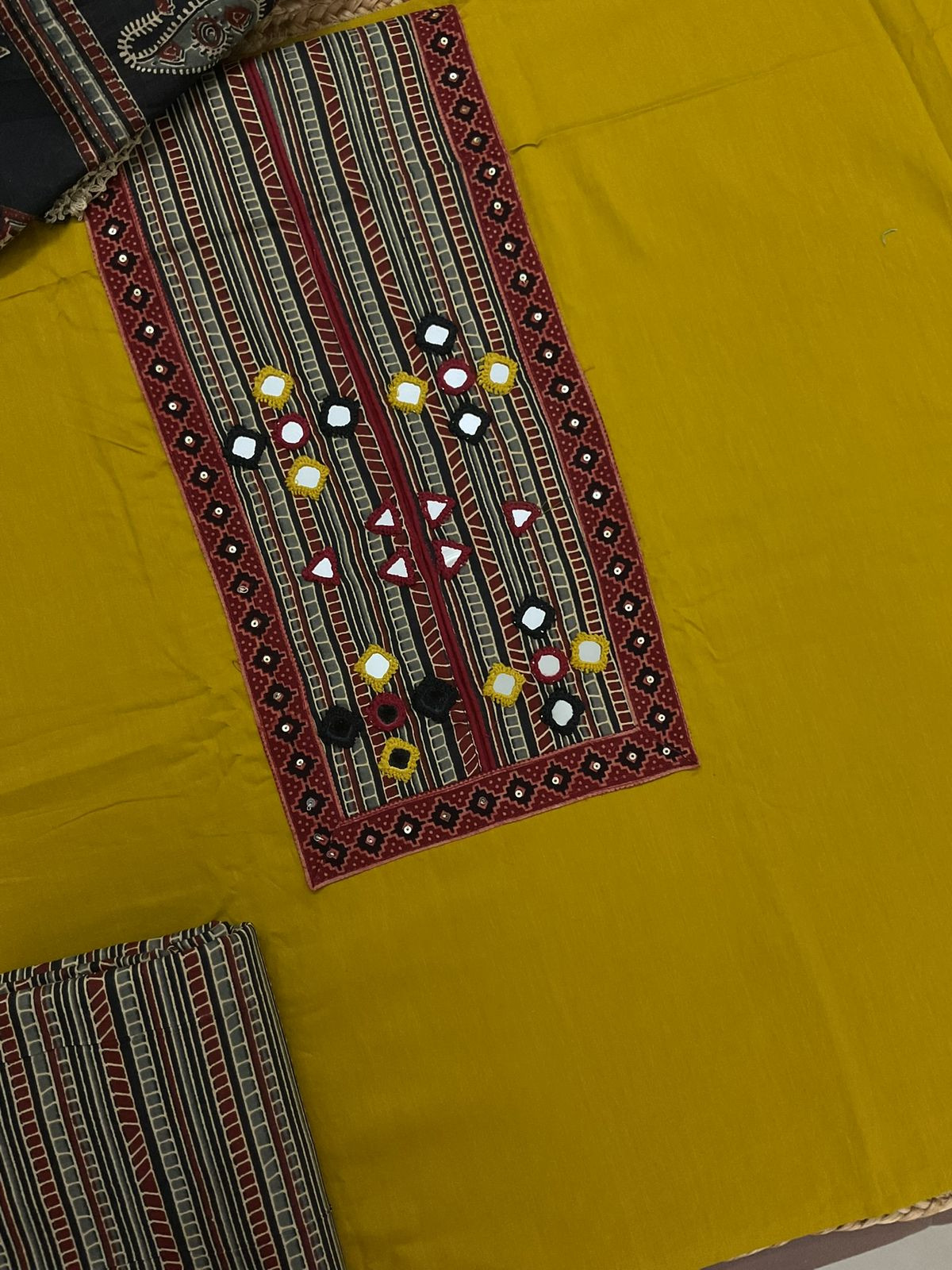 Pure Cotton Printed Embroidered Suit - Yellow