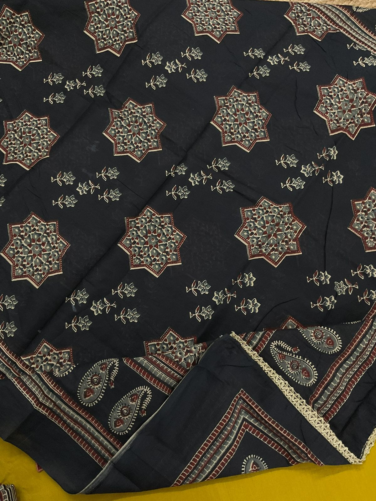 Pure Cotton Printed Embroidered Suit - Yellow