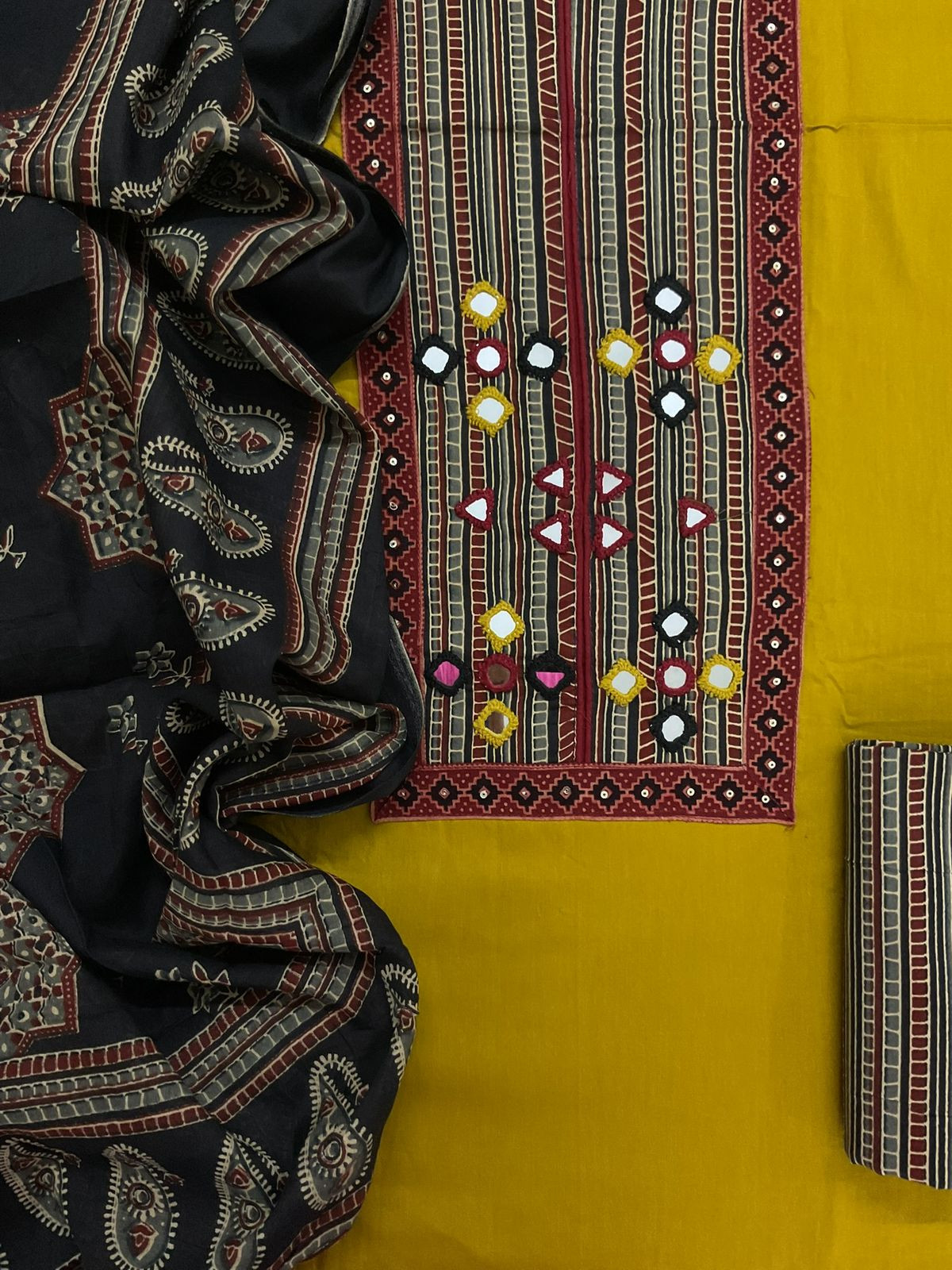 Pure Cotton Printed Embroidered Suit - Yellow