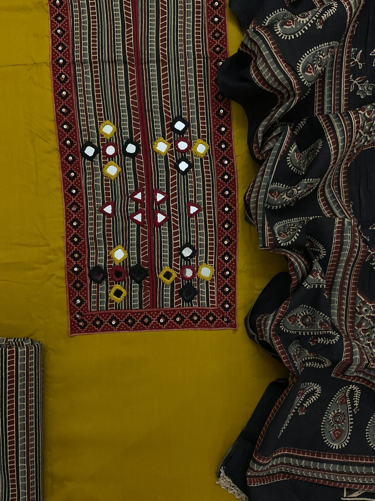 Pure Cotton Printed Embroidered Suit - Yellow