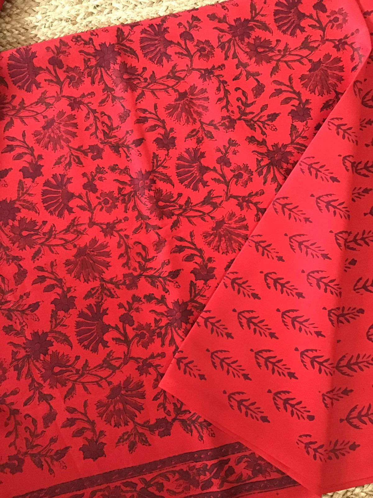 Soft Woollen Slub Silk Block Printed Suit - Red