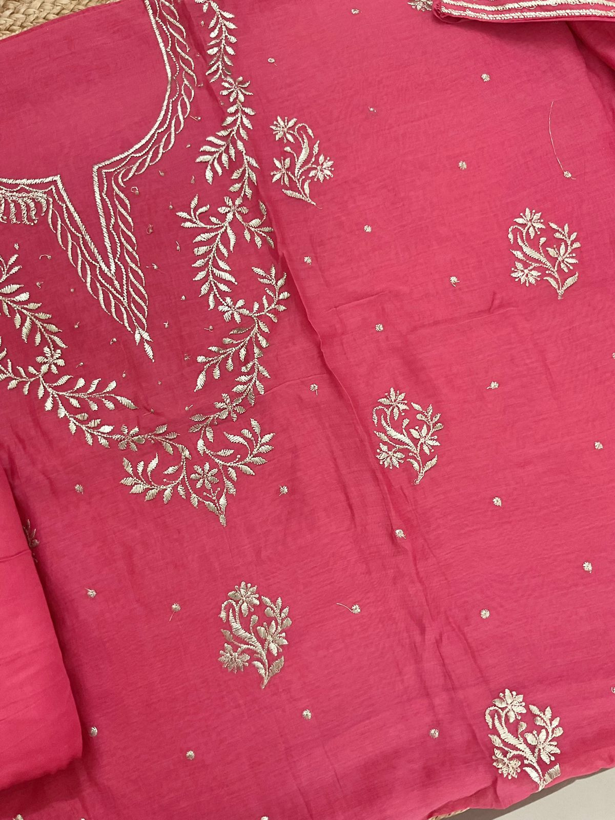 Pure Mul Chanderi Embroidered Suit - Pink