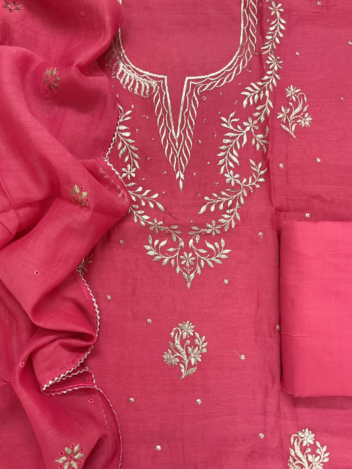 Pure Mul Chanderi Embroidered Suit - Pink