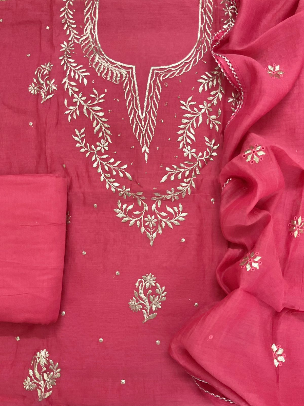 Pure Mul Chanderi Embroidered Suit - Pink