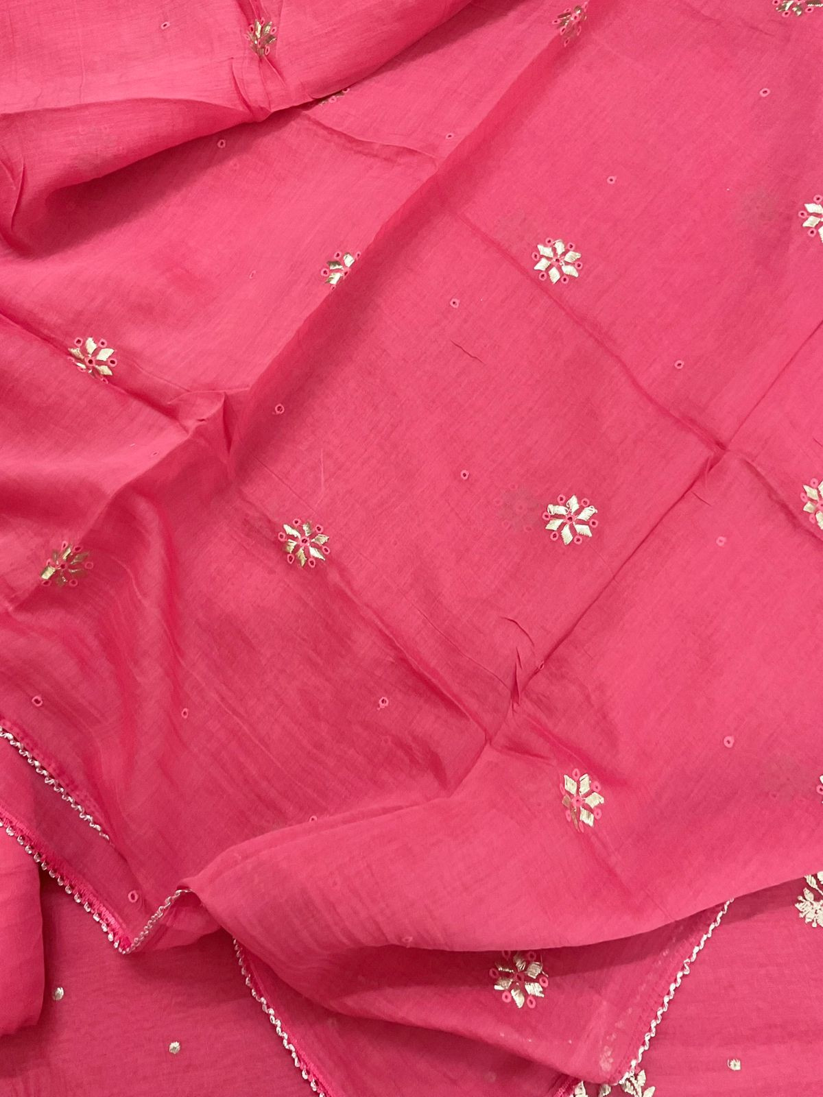 Pure Mul Chanderi Embroidered Suit - Pink