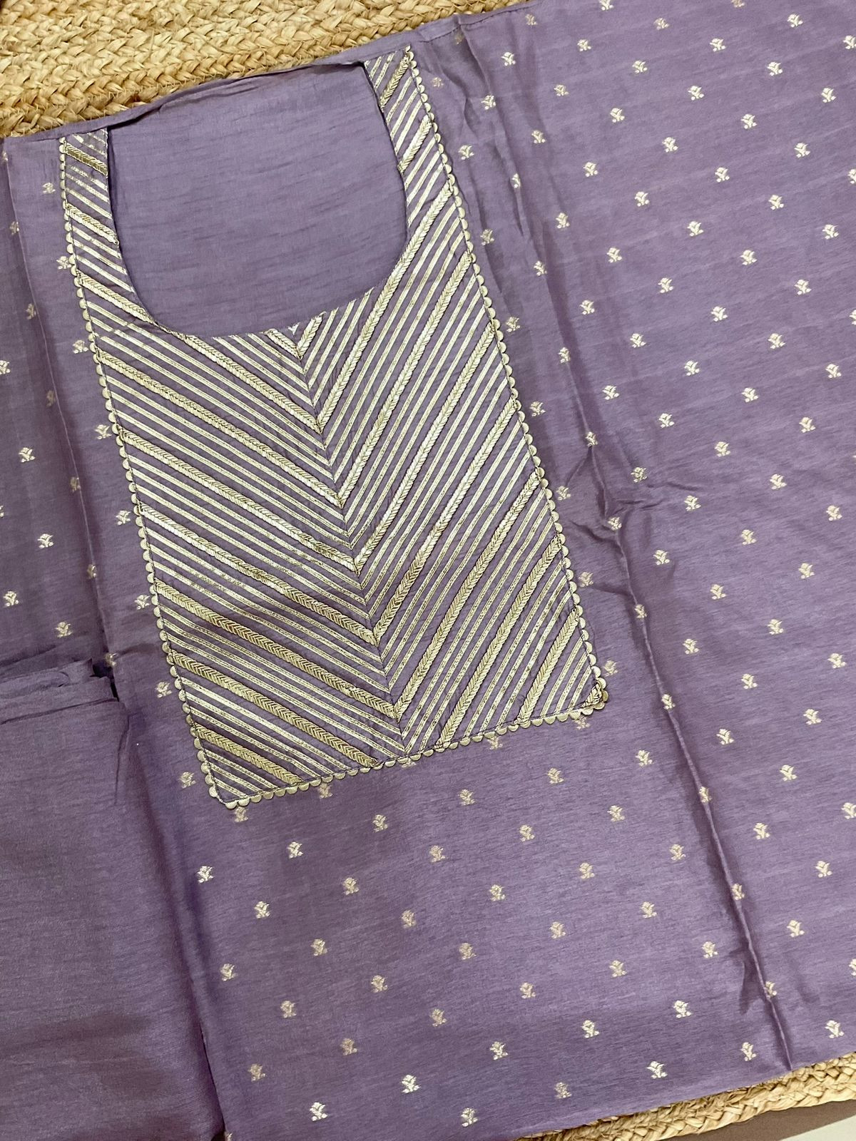 Soft Dola Silk Banarasi Weaved Embroidered Suit - Lavender