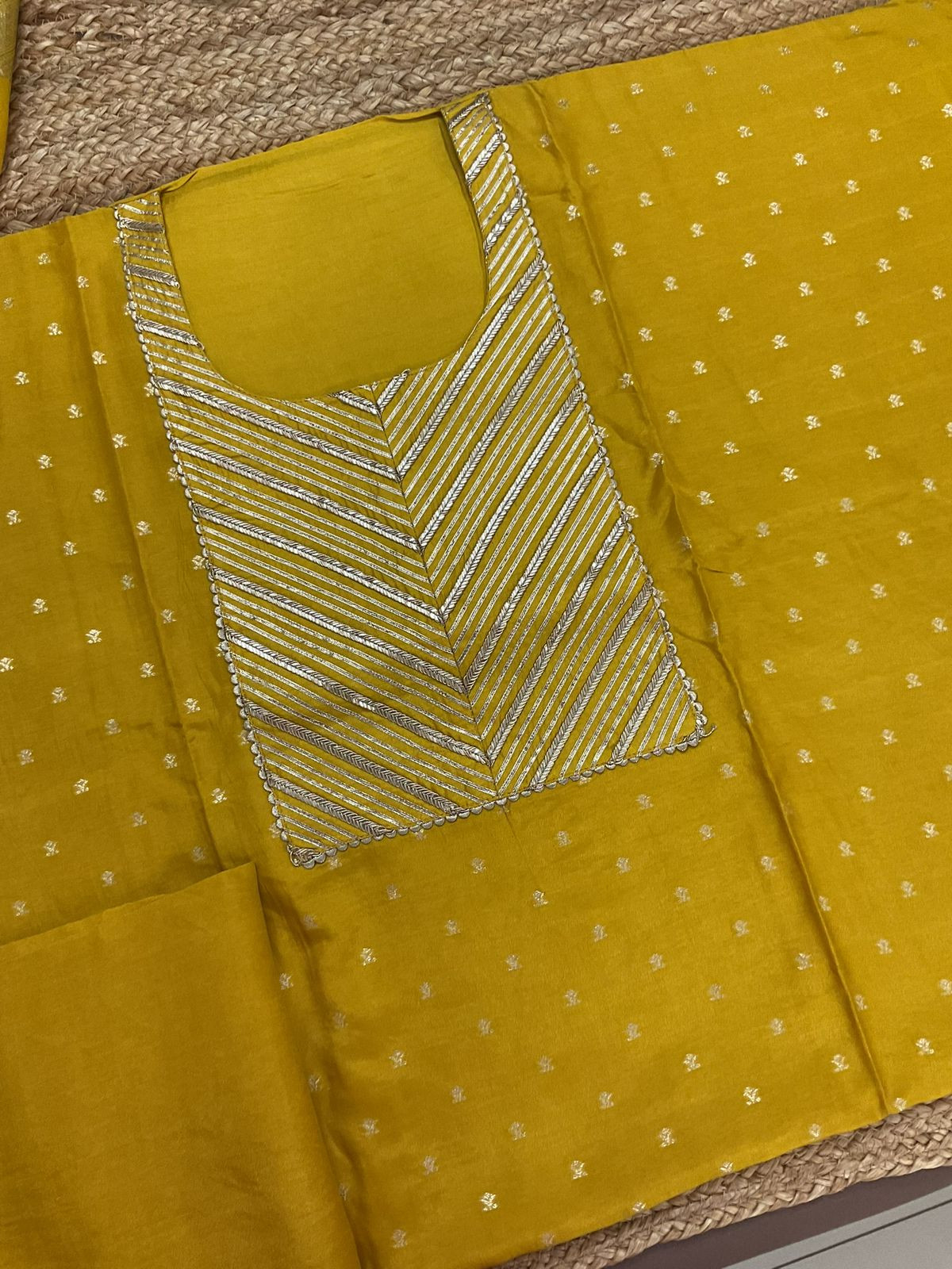 Soft Dola Silk Banarasi Weaved Embroidered Suit - Yellow