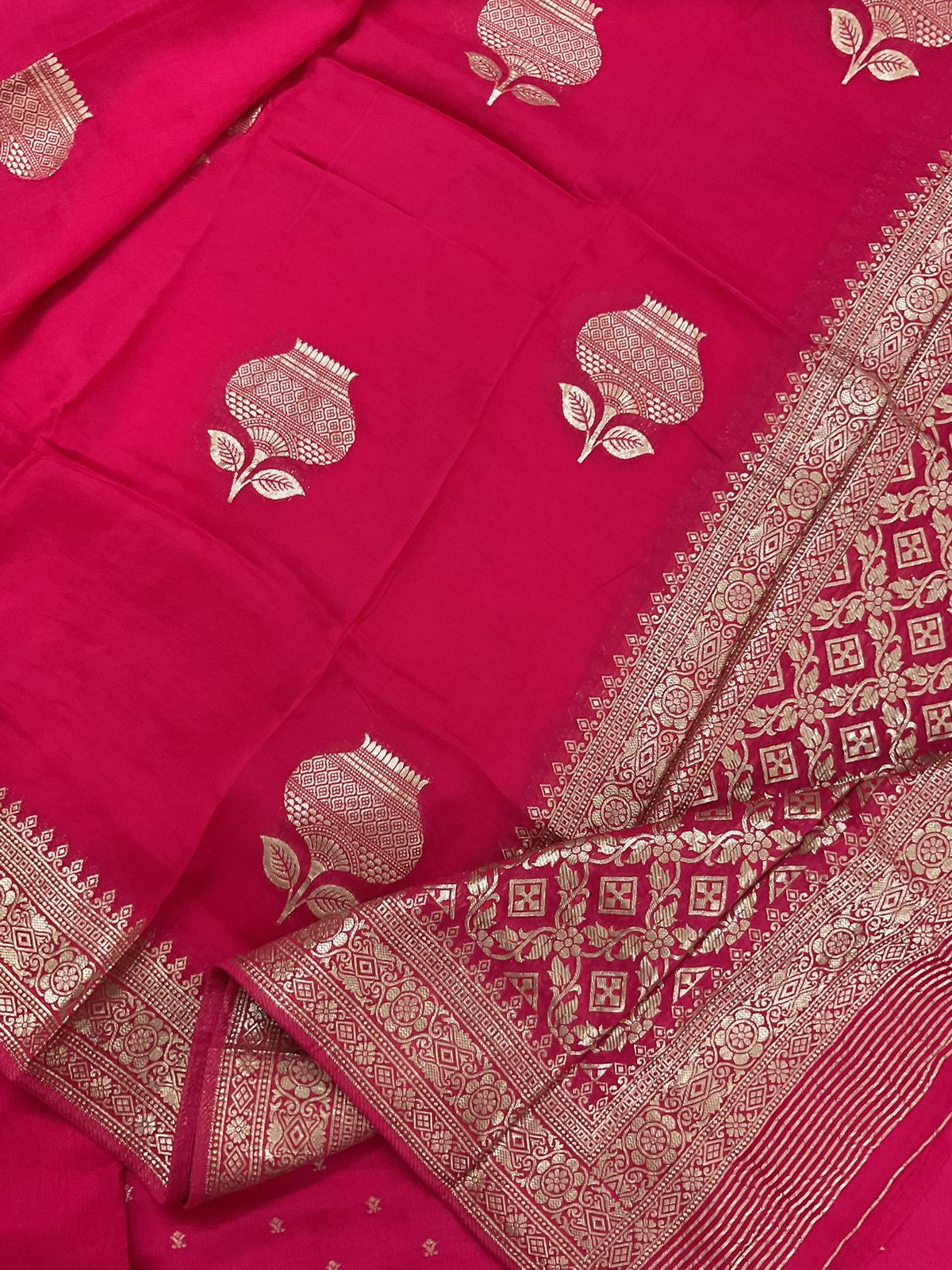 Soft Dola Silk Banarasi Weaved Embroidered Suit - Pink