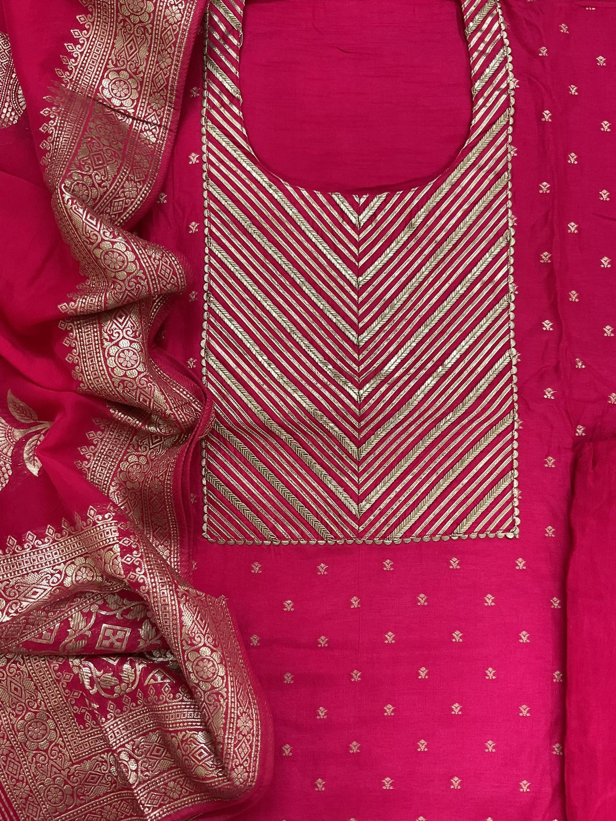 Soft Dola Silk Banarasi Weaved Embroidered Suit - Pink