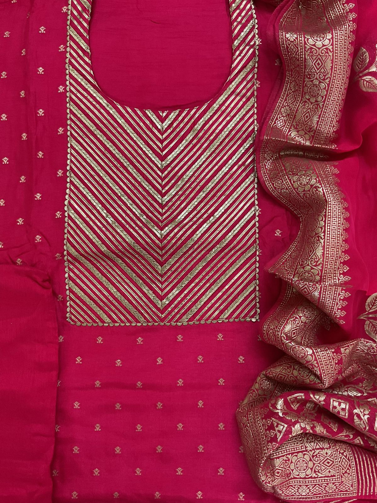Soft Dola Silk Banarasi Weaved Embroidered Suit - Pink
