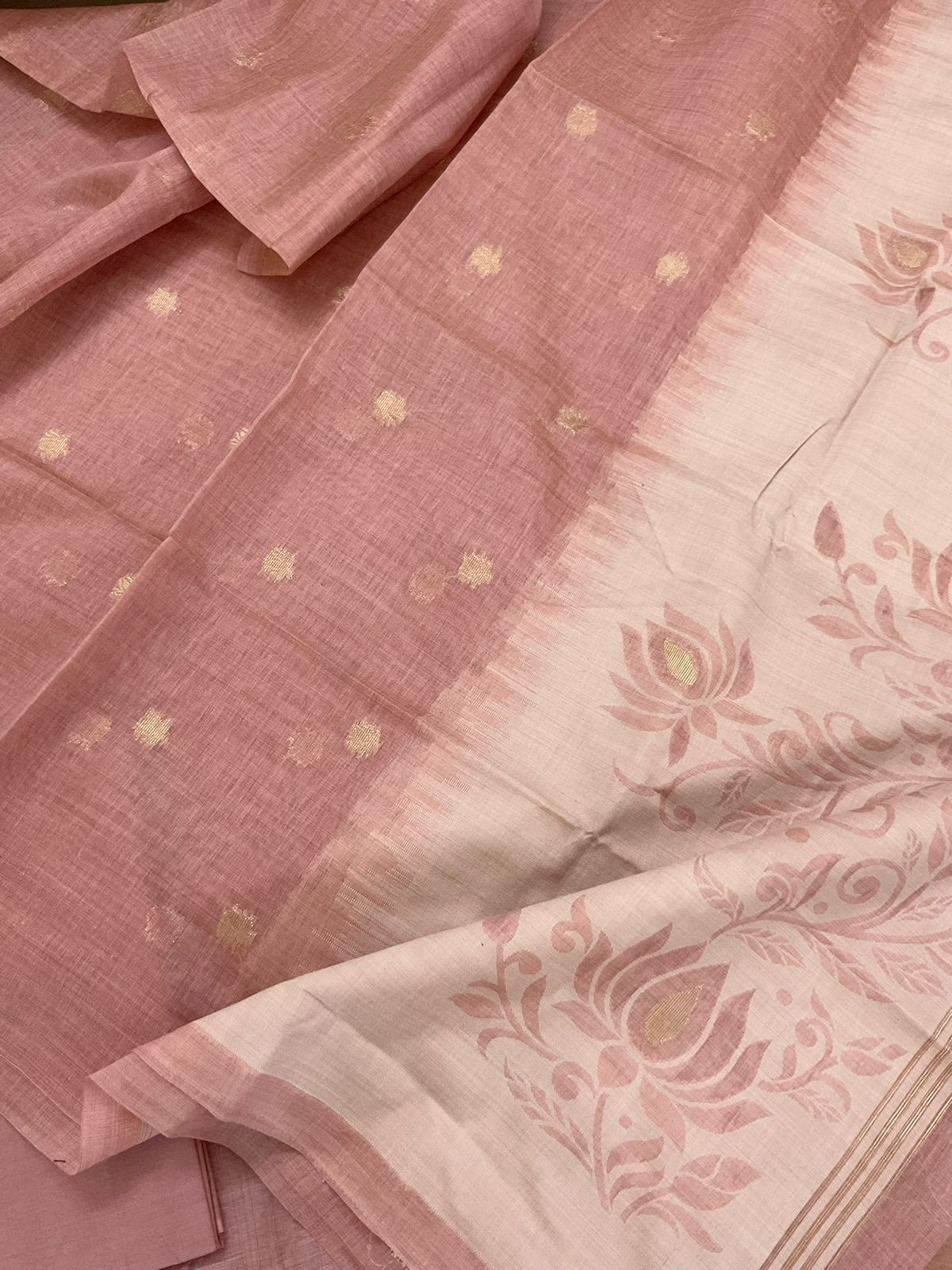 Soft Kora Chanderi Jamdani Weaved Embroidered Suit - Pink