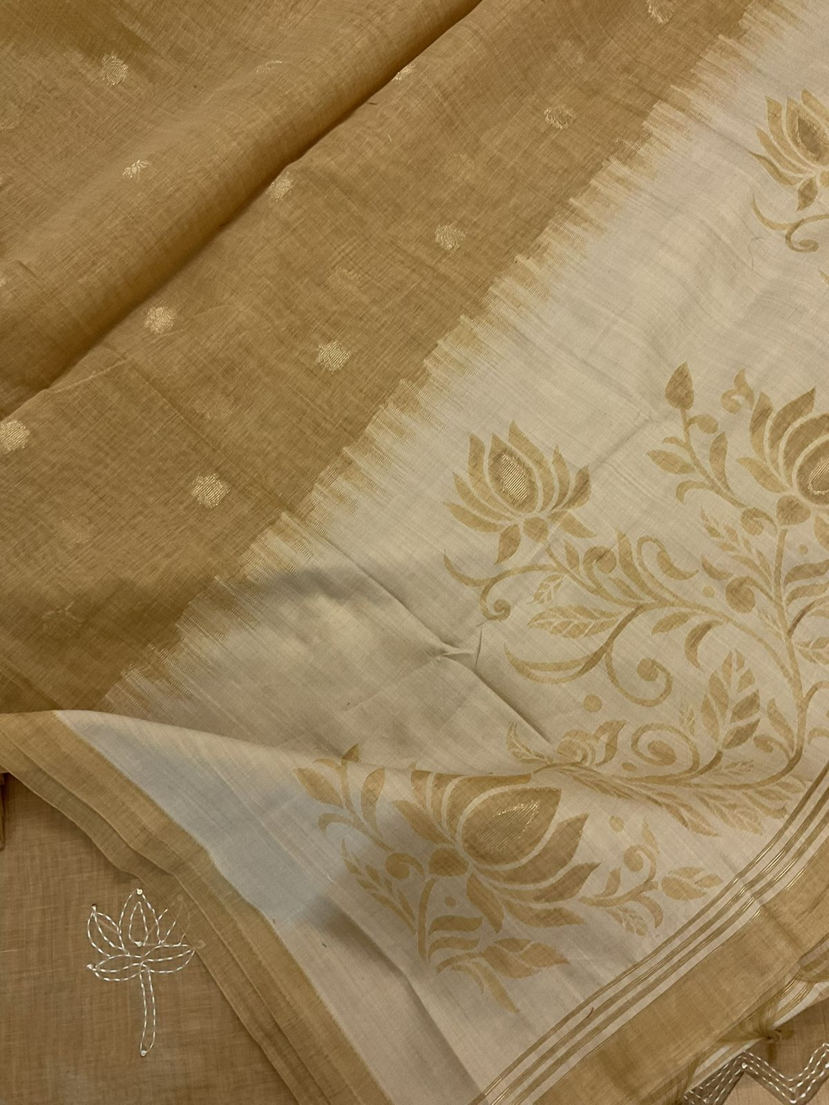 Soft Kora Chanderi Jamdani Weaved Embroidered Suit - Yellow