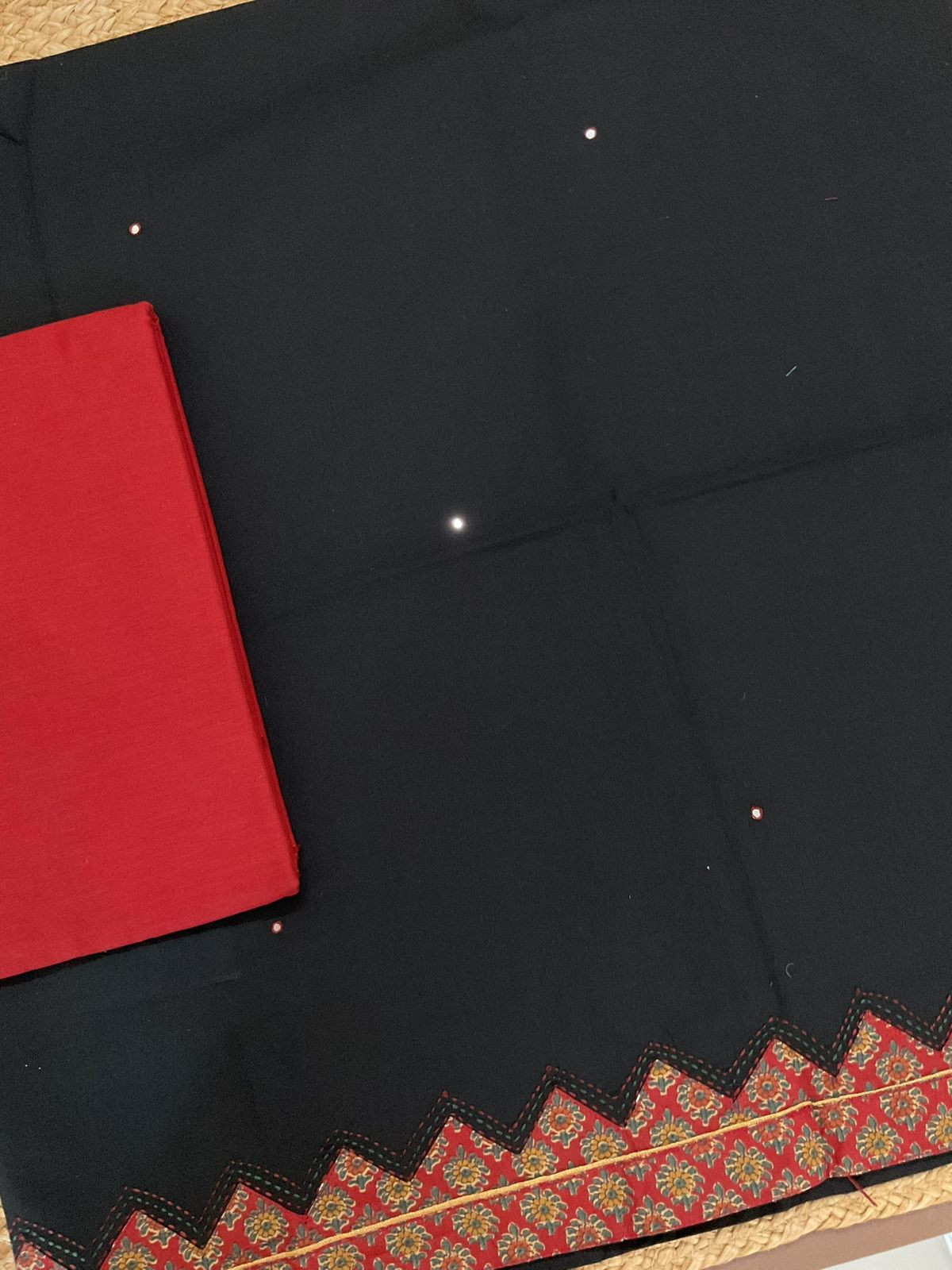 Pure Cotton Printed Embroidered Suit - Black