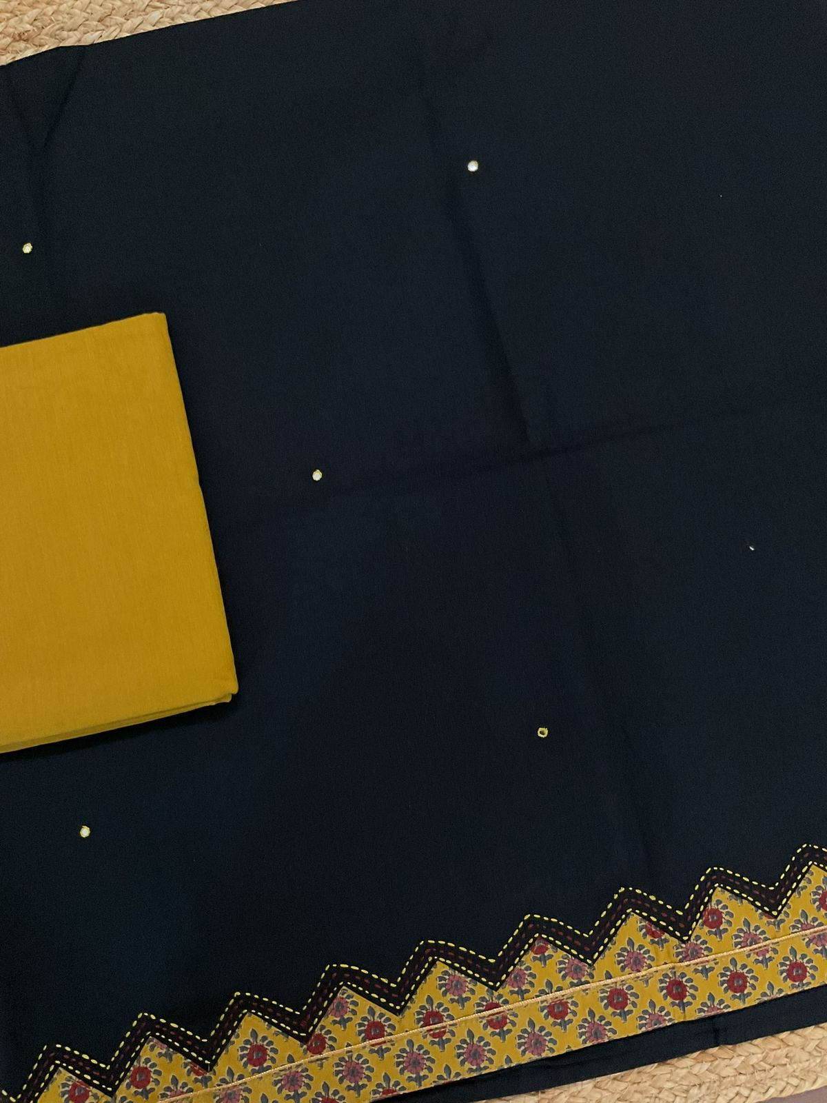 Pure Cotton Printed Embroidered Suit - Black