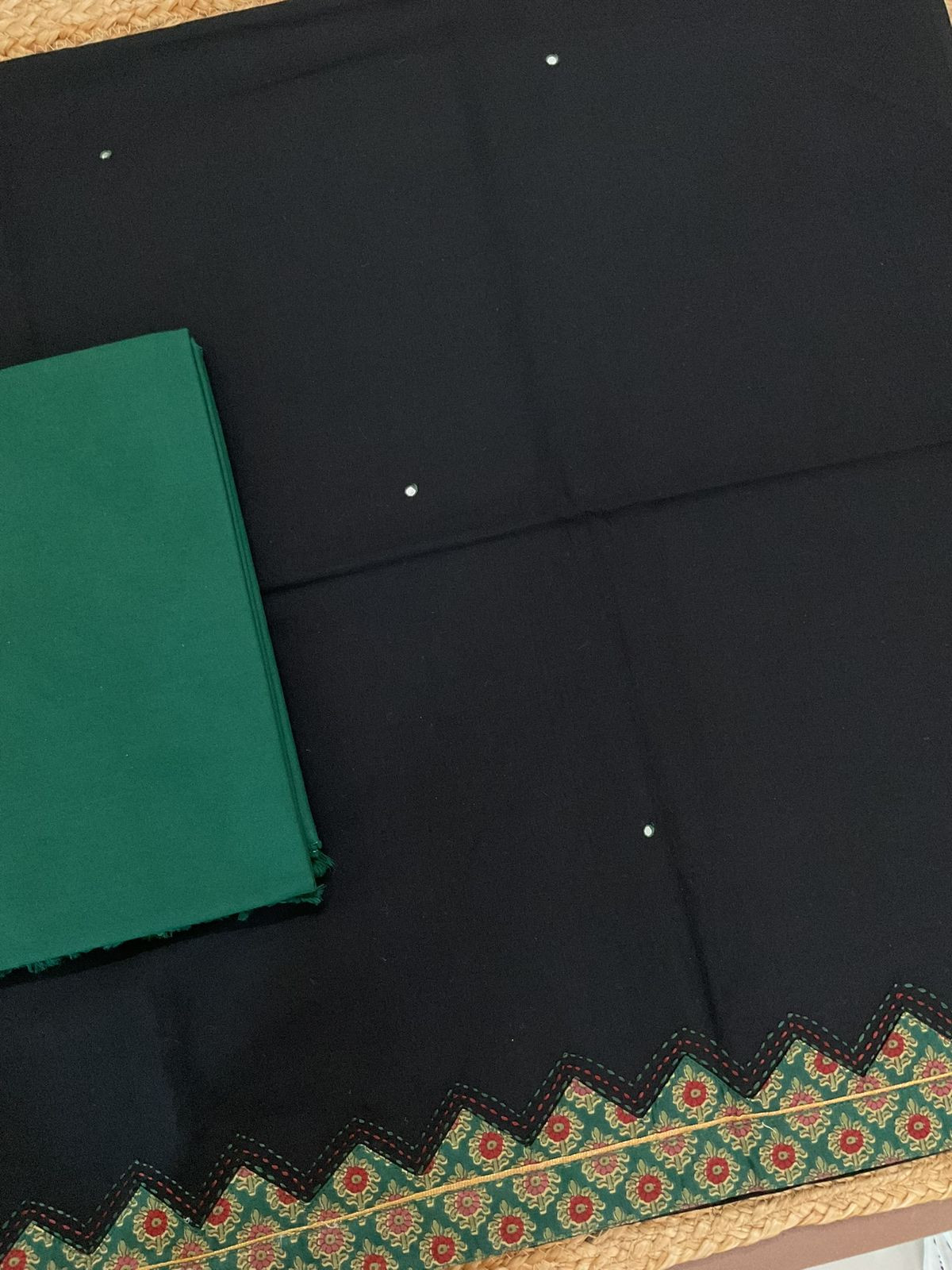 Pure Cotton Printed Embroidered Suit - Black