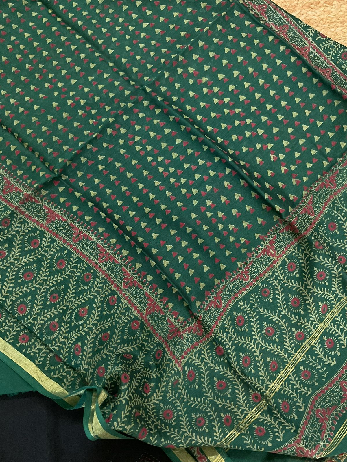 Pure Cotton Printed Embroidered Suit - Black