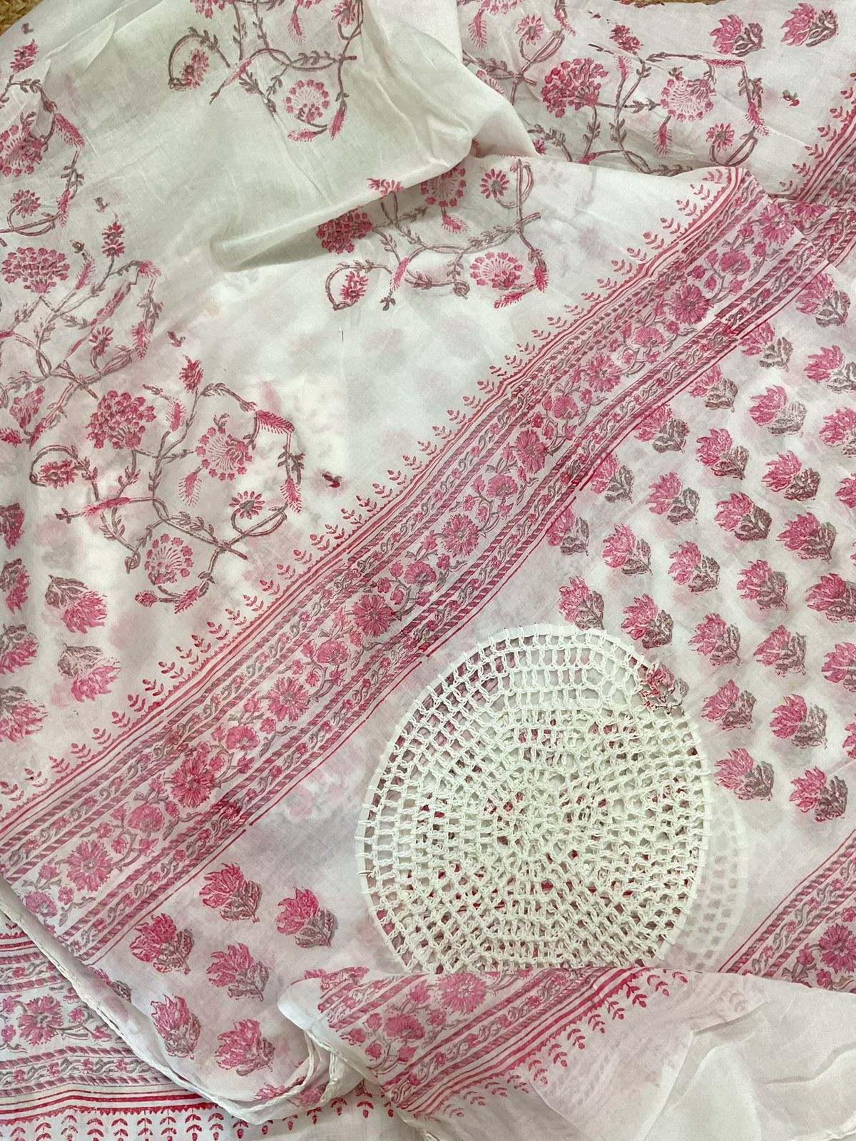 Pure Cotton Printed Embroidered Suit - White