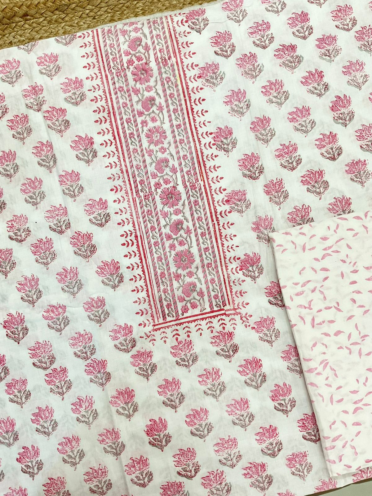 Pure Cotton Printed Embroidered Suit - White