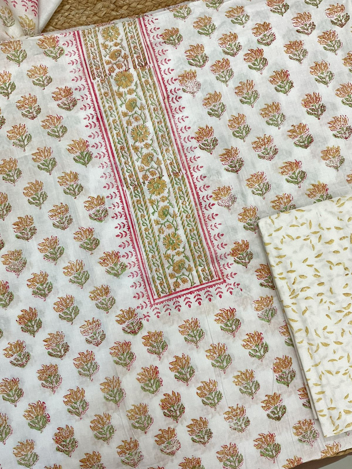Pure Cotton Printed Embroidered Suit - White