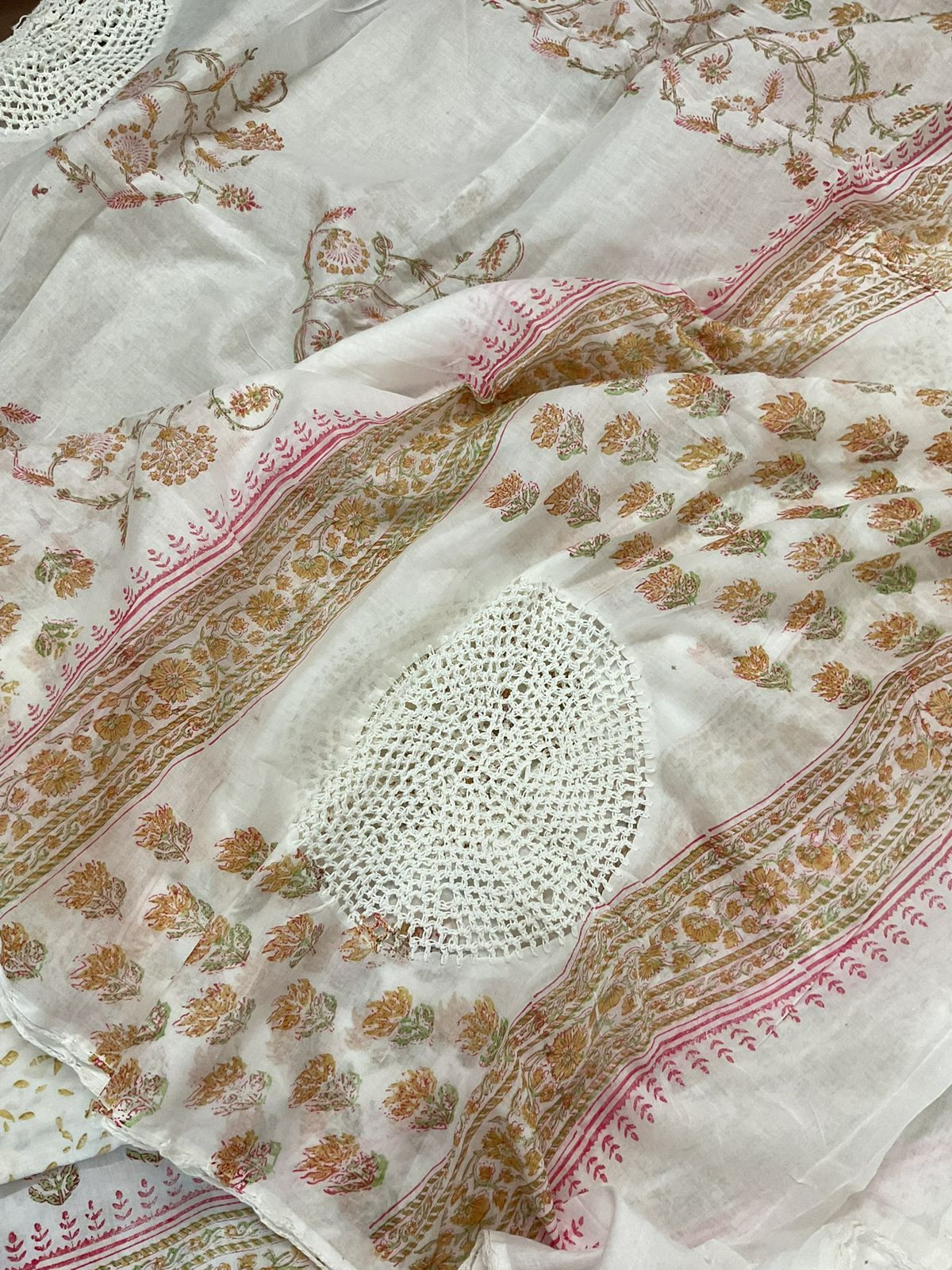 Pure Cotton Printed Embroidered Suit - White