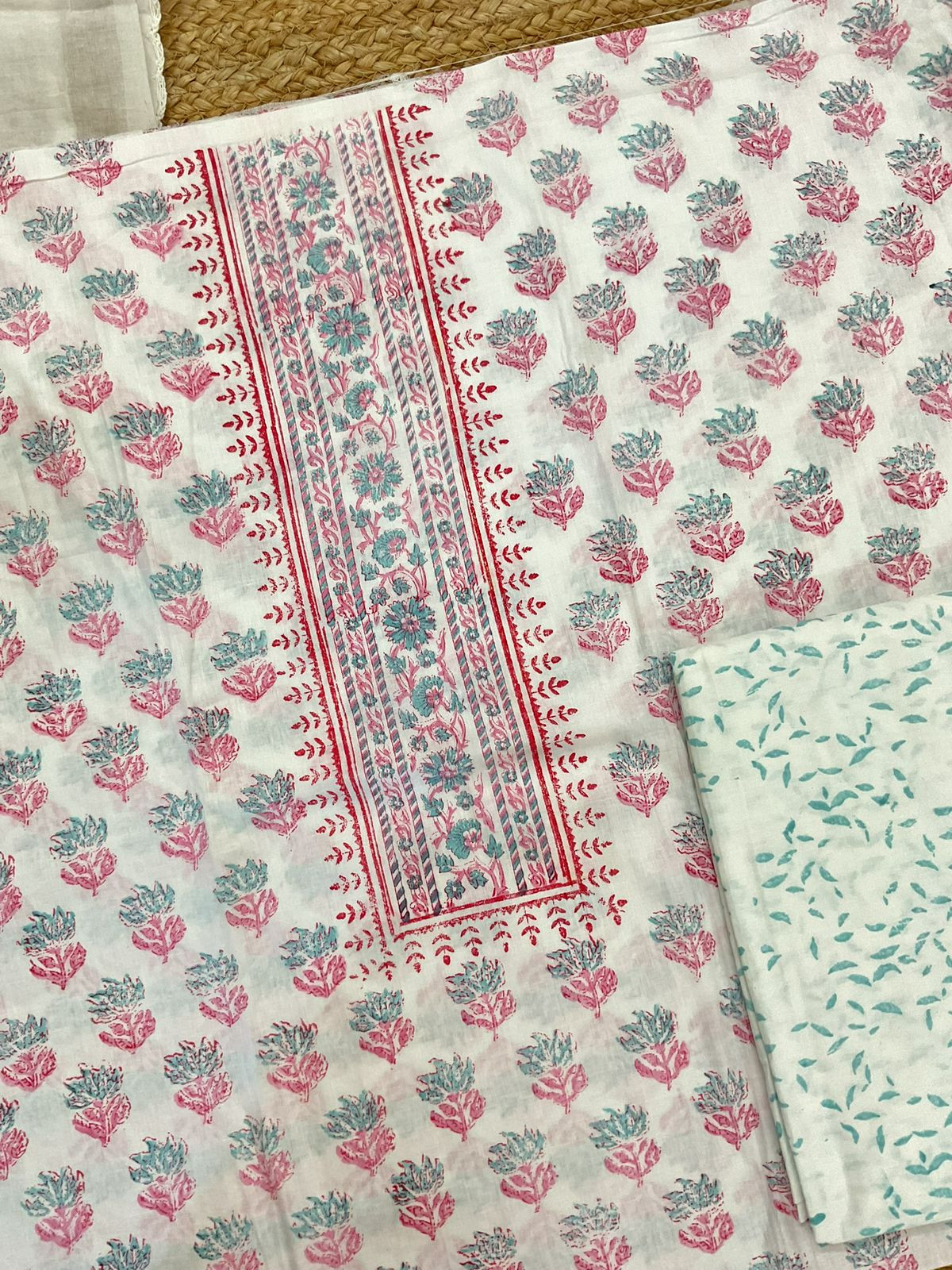 Pure Cotton Printed Embroidered Suit - White