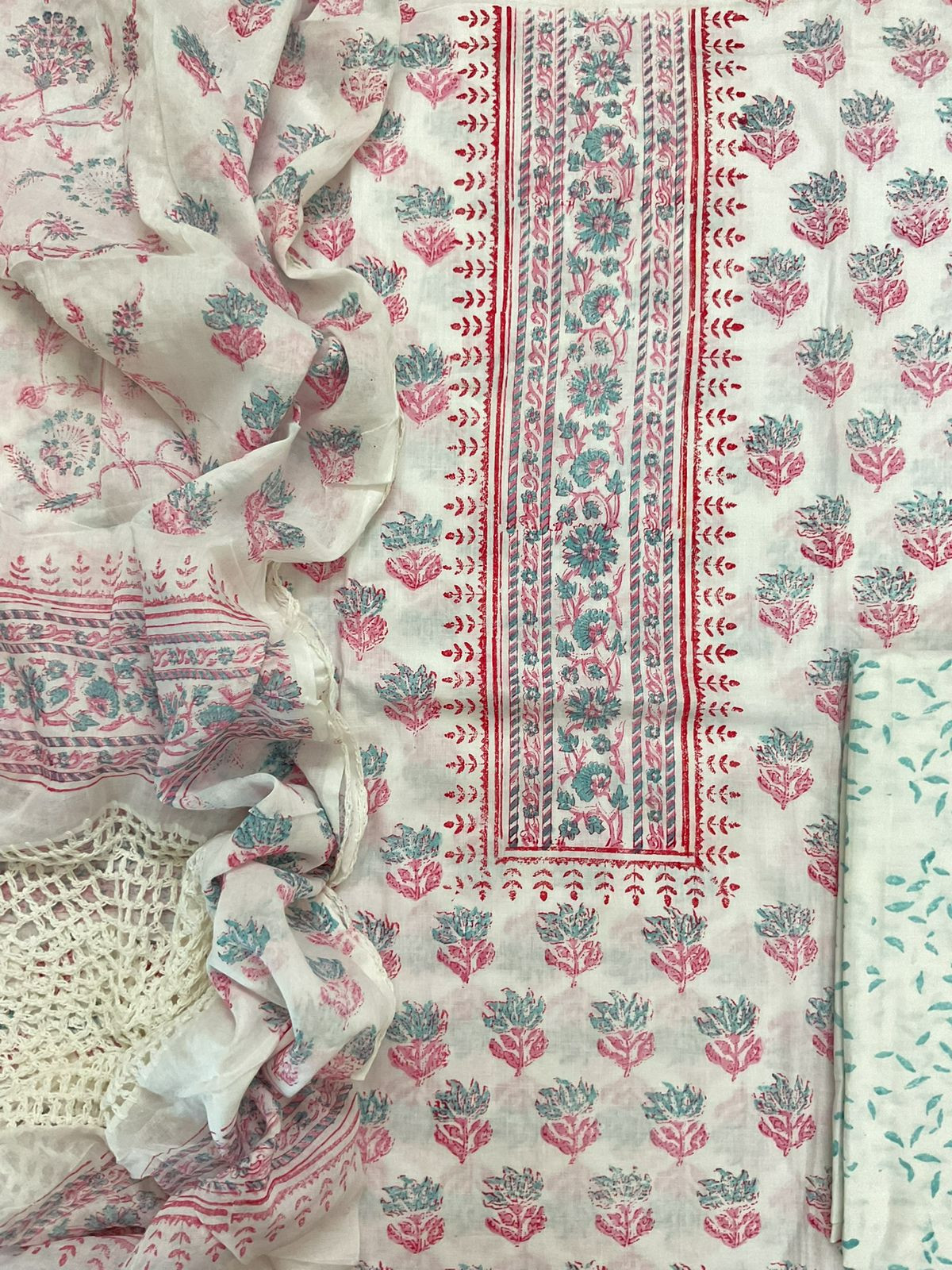 Pure Cotton Printed Embroidered Suit - White