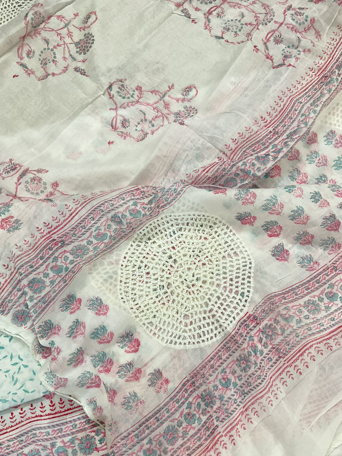 Pure Cotton Printed Embroidered Suit - White