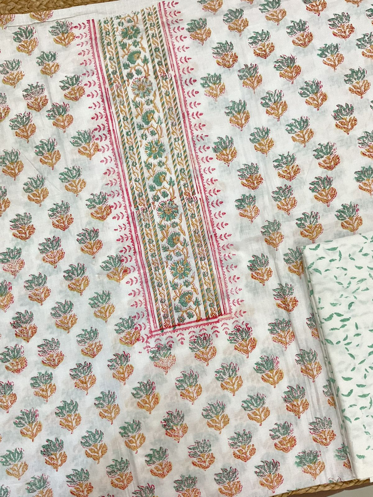 Pure Cotton Printed Embroidered Suit - White