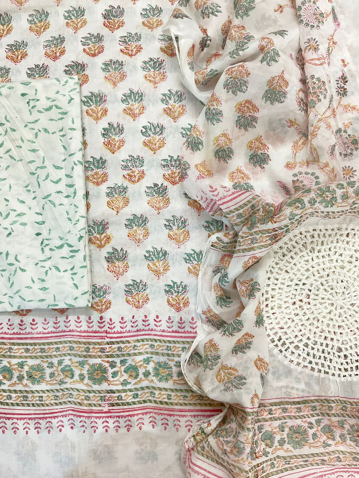 Pure Cotton Printed Embroidered Suit - White