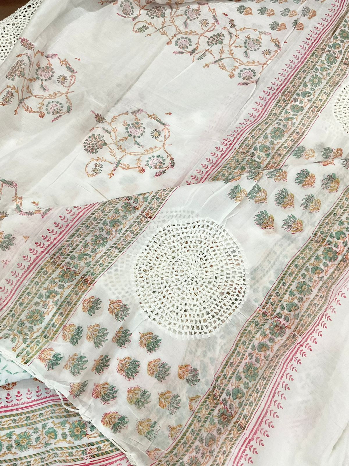 Pure Cotton Printed Embroidered Suit - White