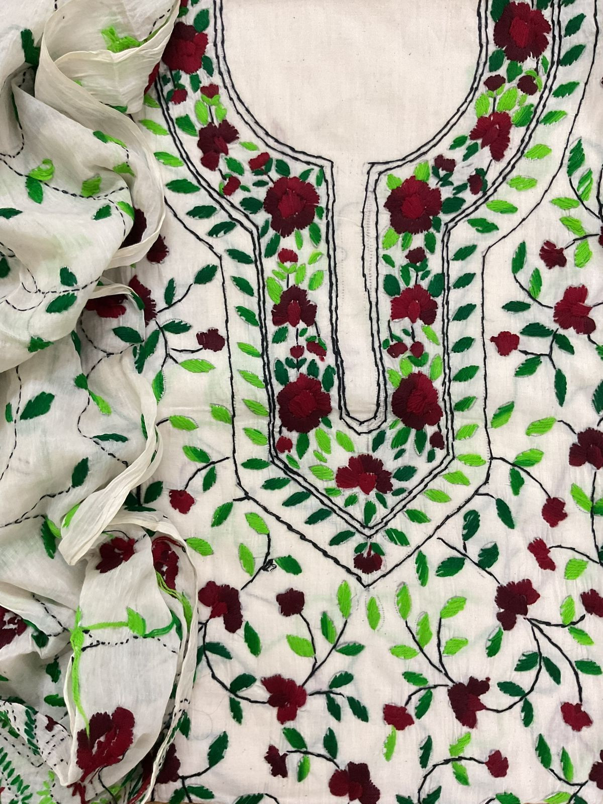 Pure Cotton Embroidered Suit - Off White