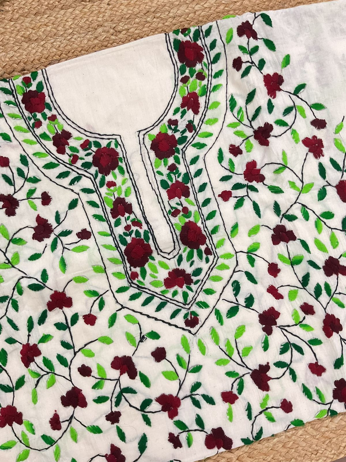 Pure Cotton Embroidered Suit - Off White