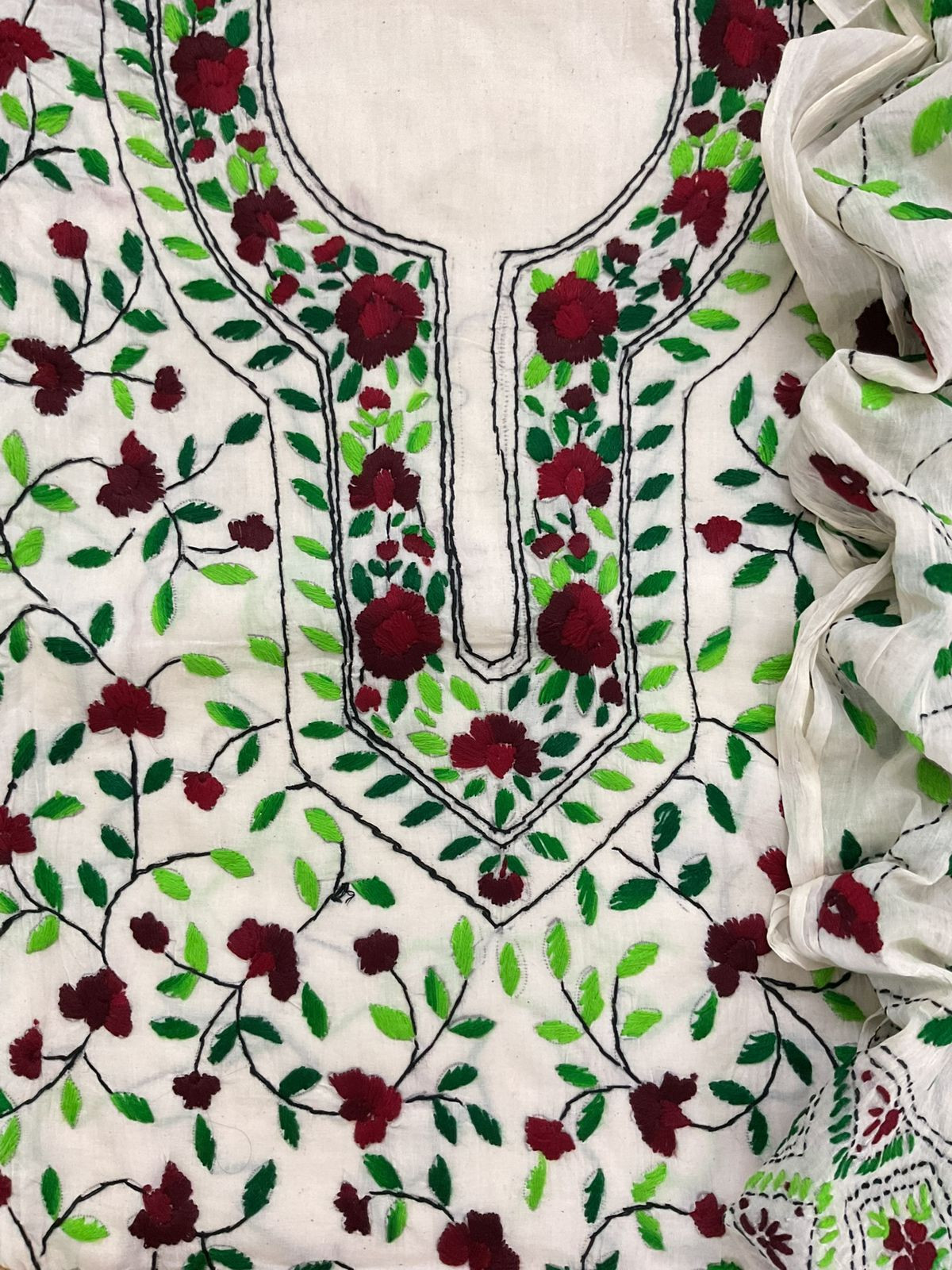 Pure Cotton Embroidered Suit - Off White