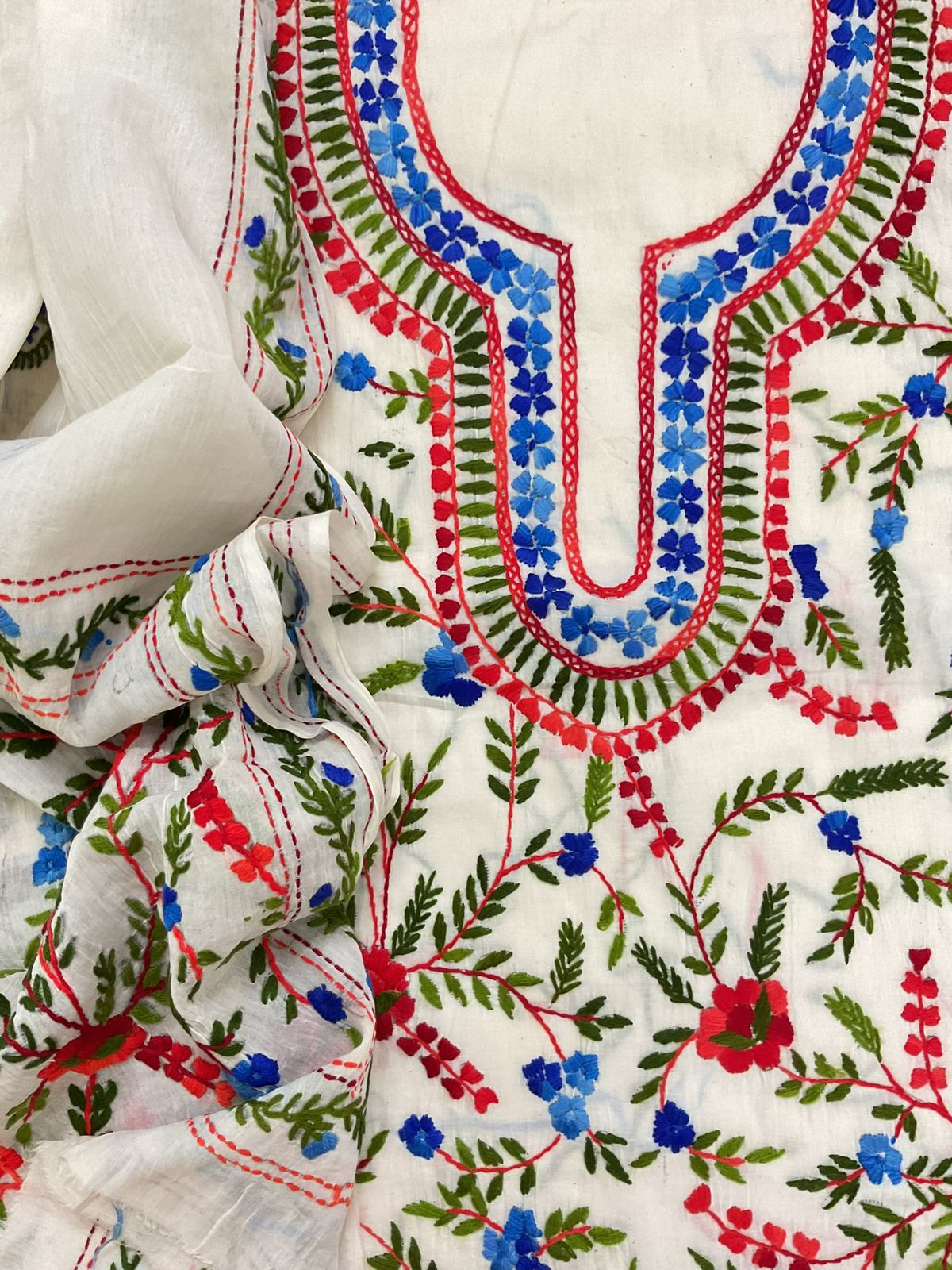 Pure Cotton Embroidered Suit - Off White