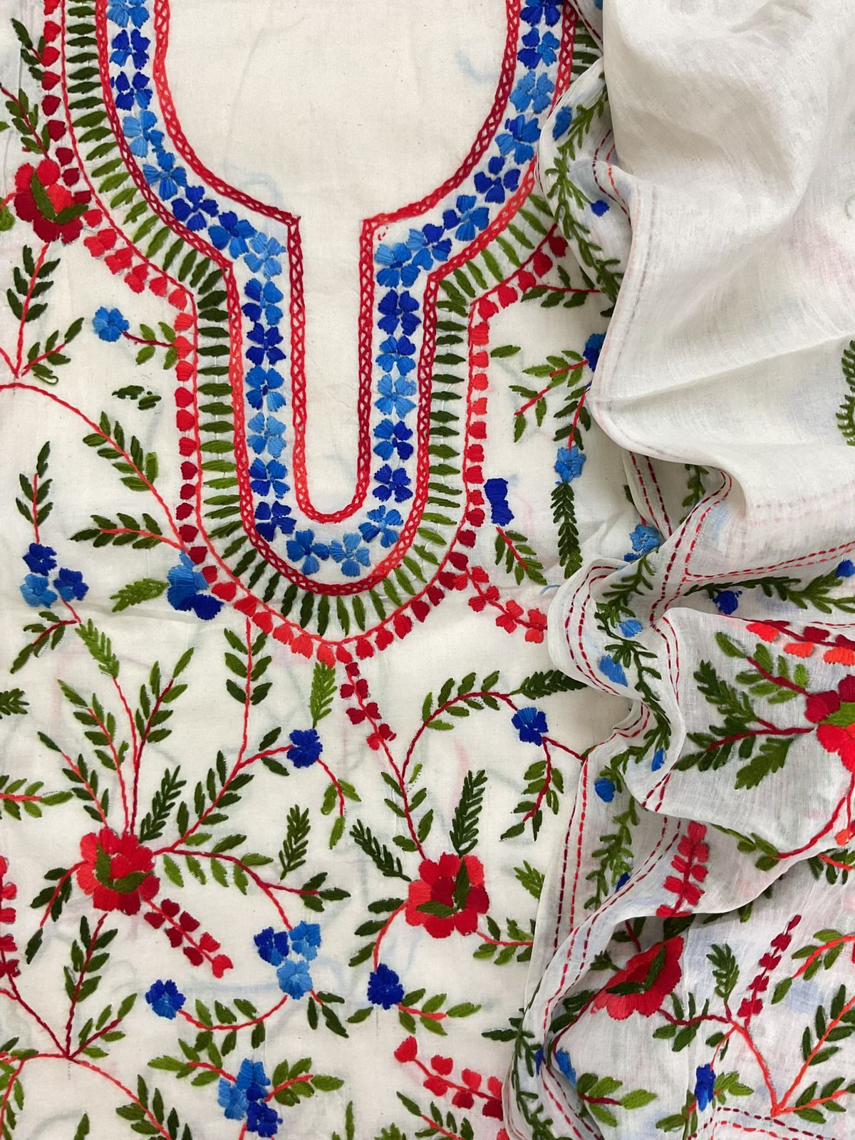 Pure Cotton Embroidered Suit - Off White