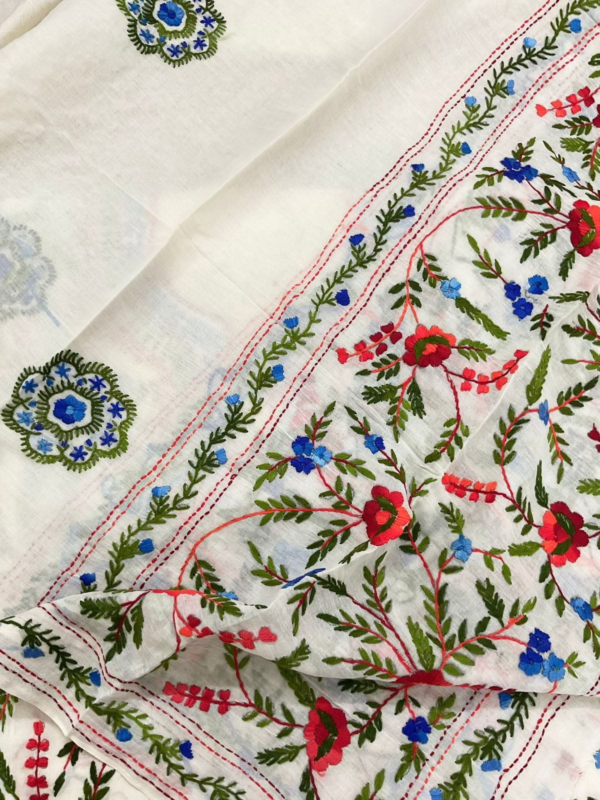 Pure Cotton Embroidered Suit - Off White