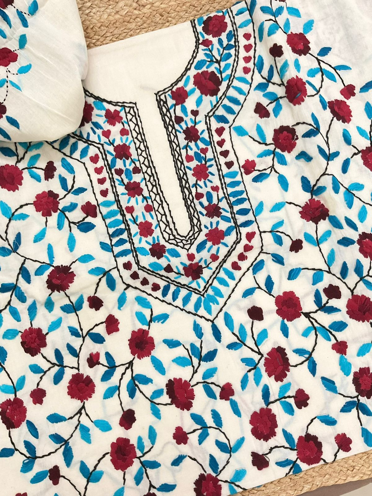 Pure Cotton Embroidered Suit - Off White