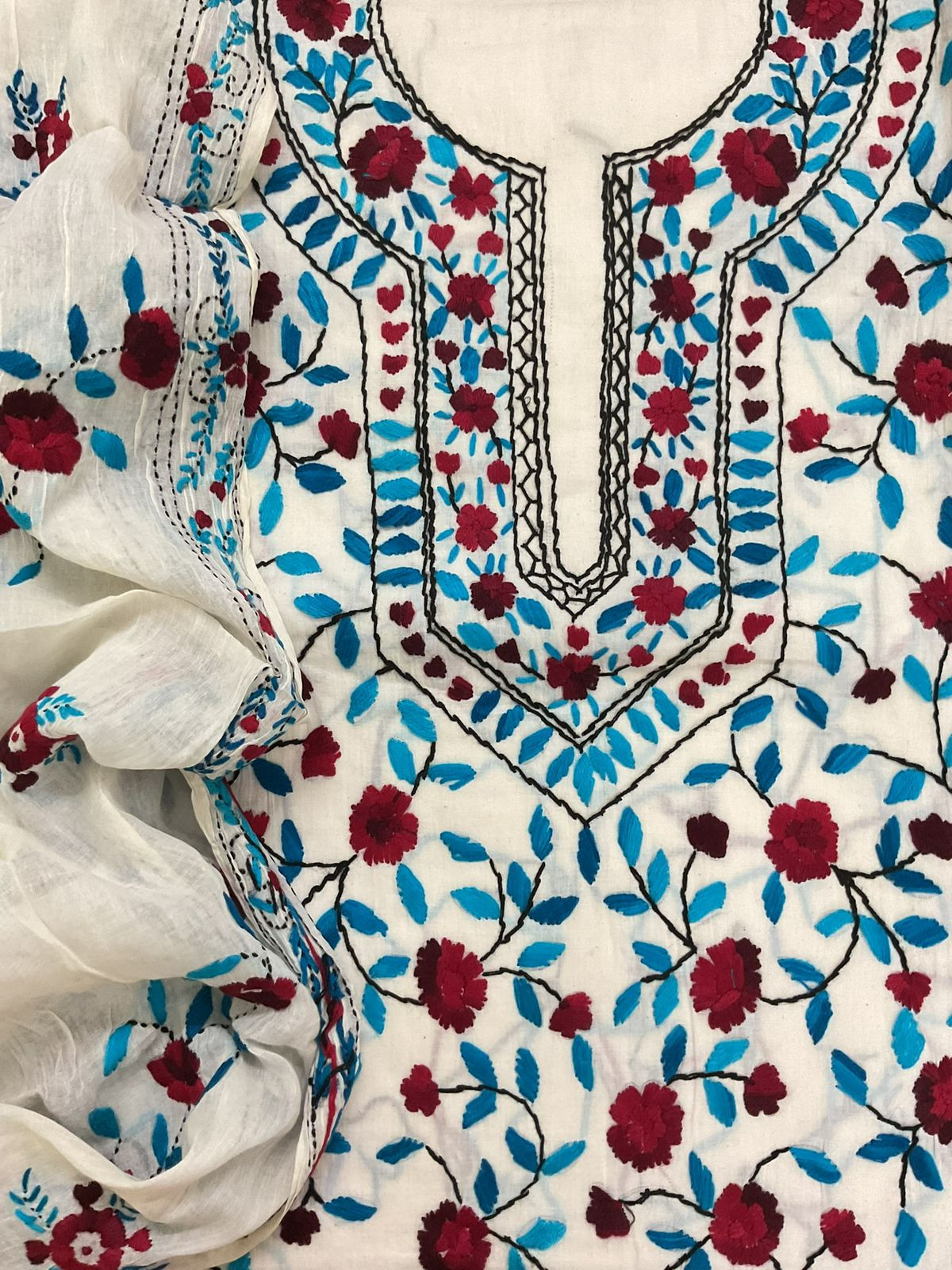 Pure Cotton Embroidered Suit - Off White