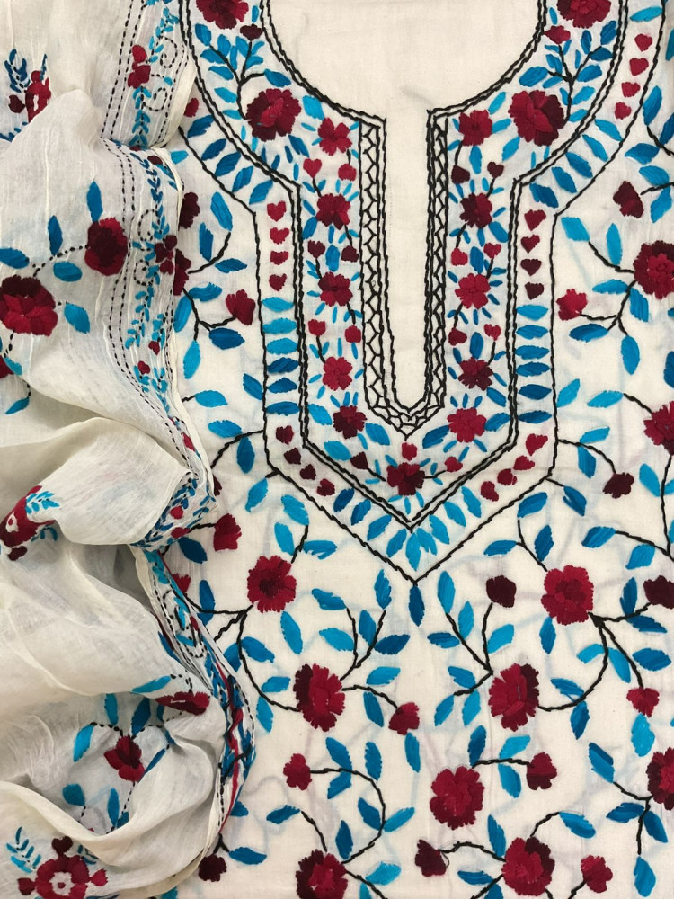 Image of Pure Cotton Embroidered Suit - Off White