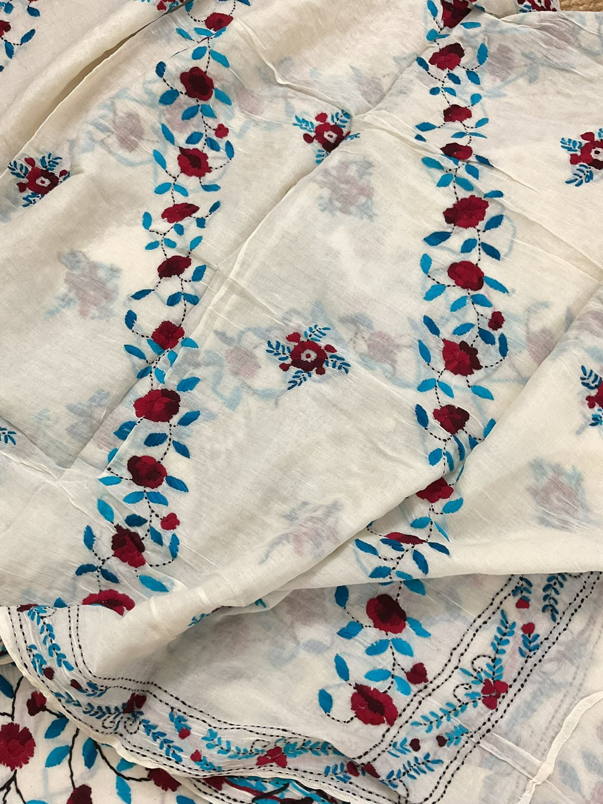 Pure Cotton Embroidered Suit - Off White
