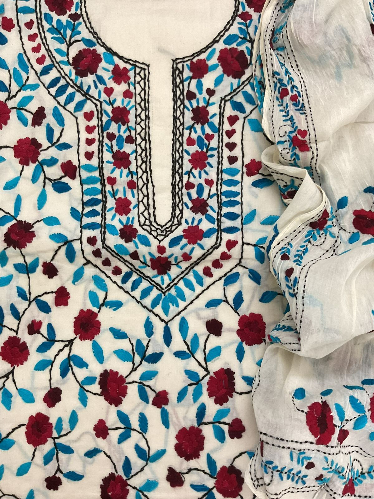 Pure Cotton Embroidered Suit - Off White