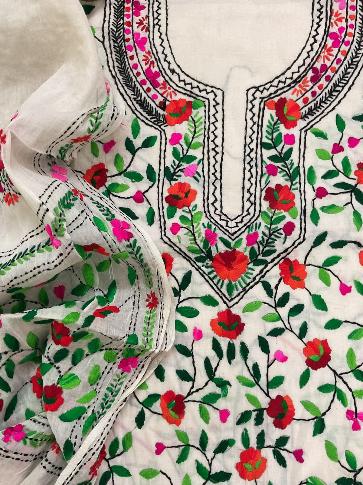 Pure Cotton Embroidered Suit - Off White