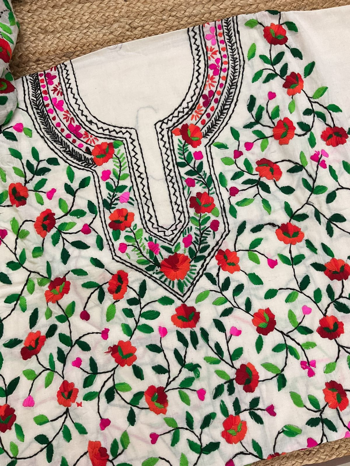 Pure Cotton Embroidered Suit - Off White