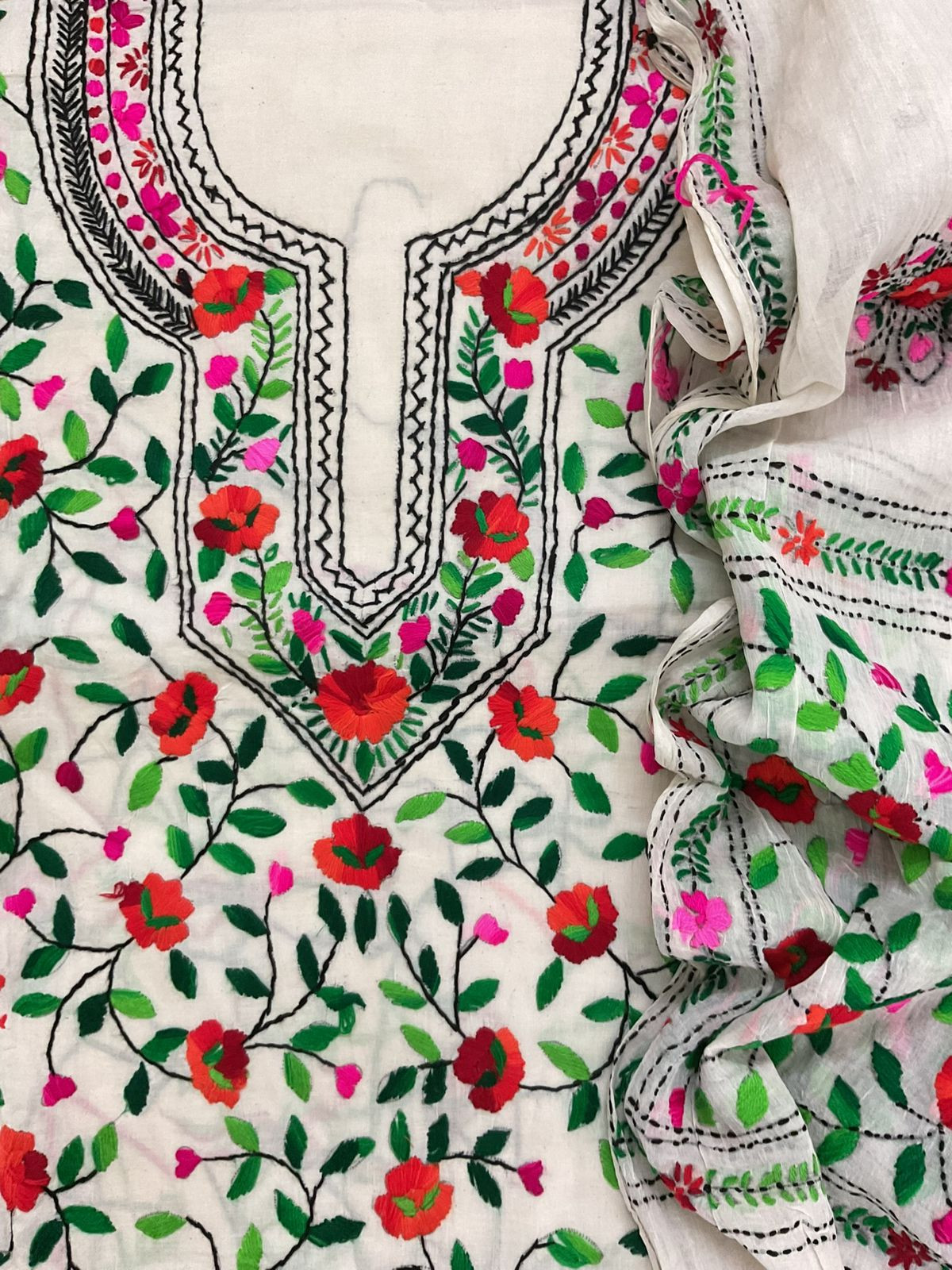 Pure Cotton Embroidered Suit - Off White