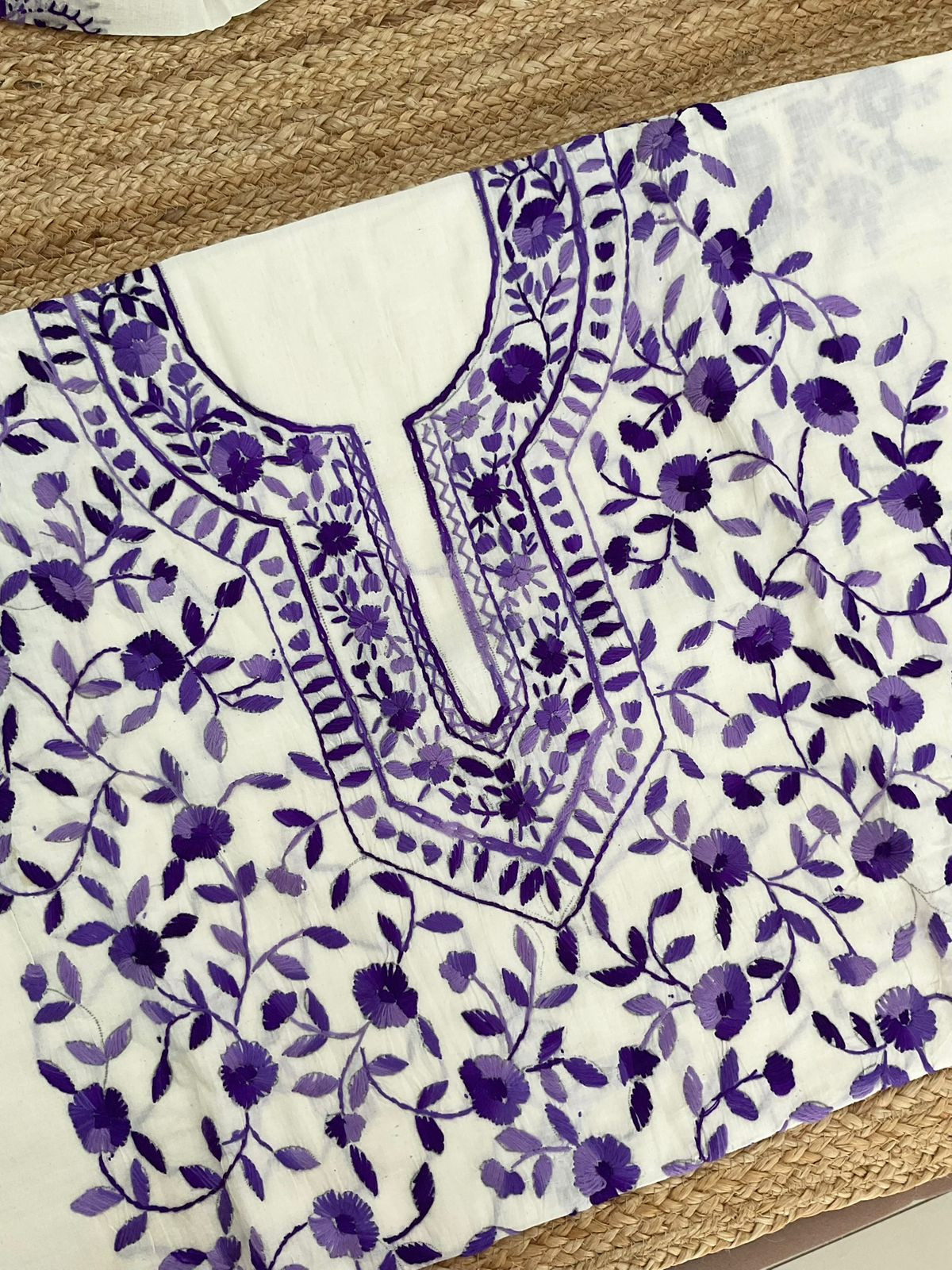 Pure Cotton Embroidered Suit - Off White