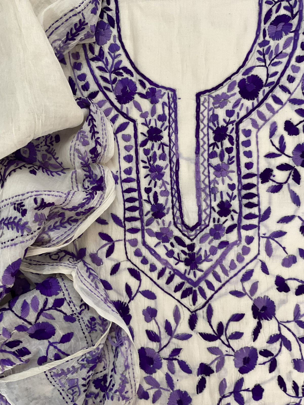 Pure Cotton Embroidered Suit - Off White