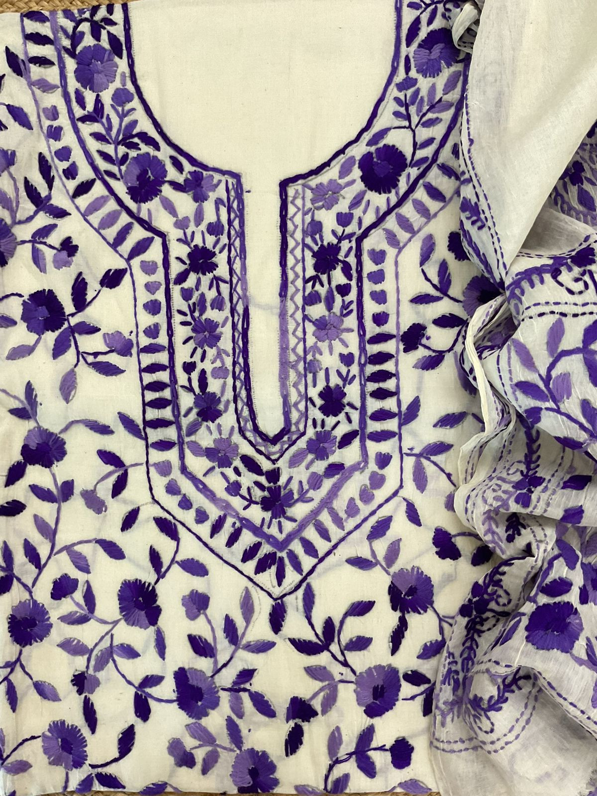 Pure Cotton Embroidered Suit - Off White